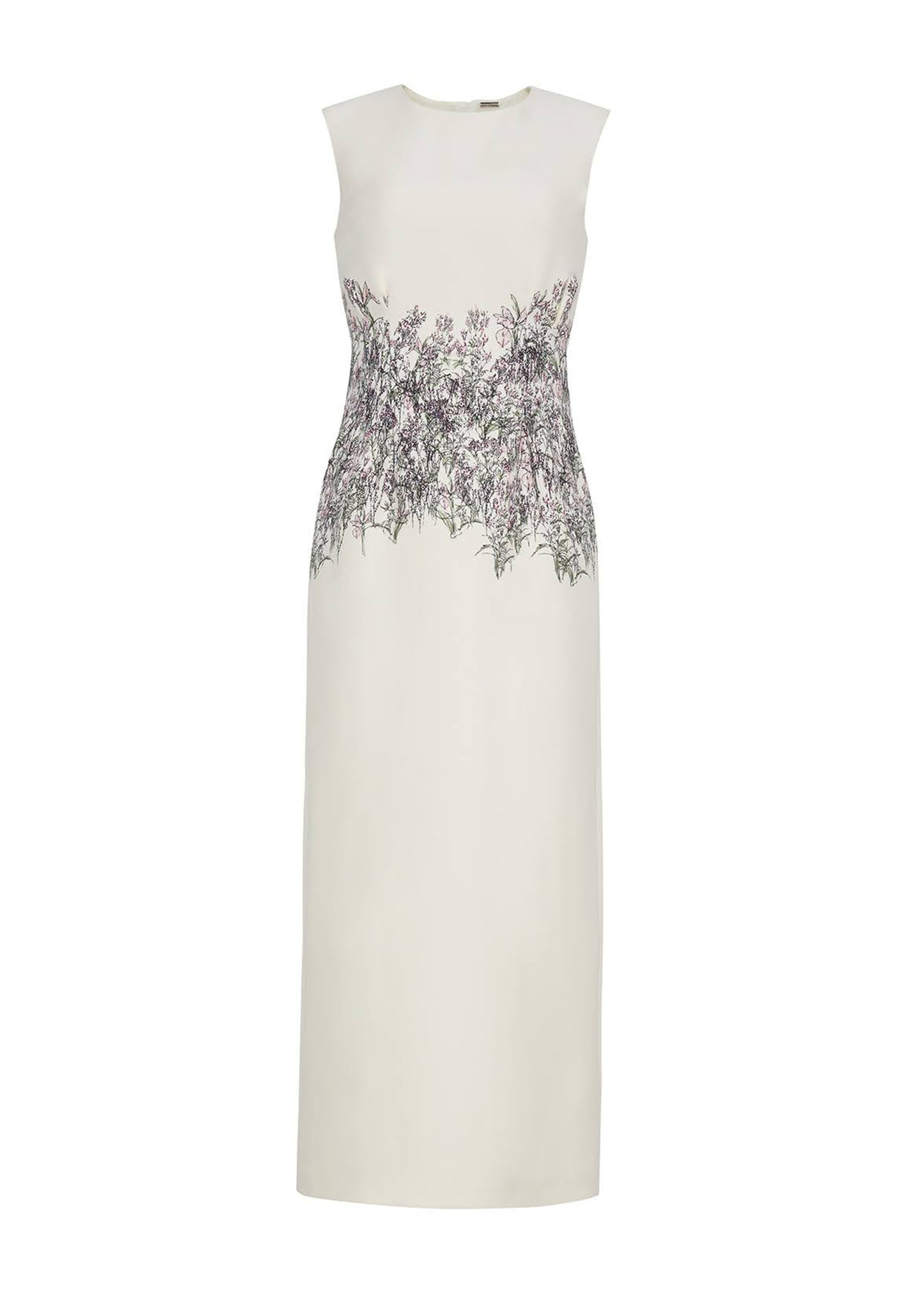 front ghost image of the Ophelia Dress in Printed Silk Wool in Rose/Ivory
