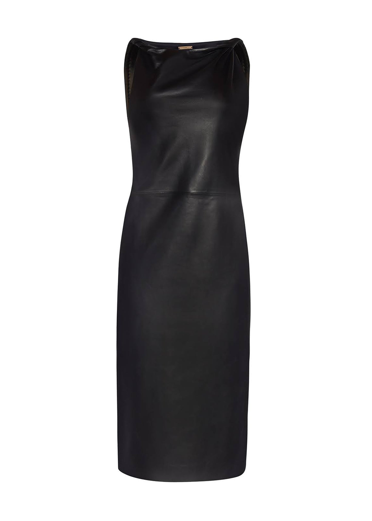 front ghost image of the Hailee Dress in Leather in Black