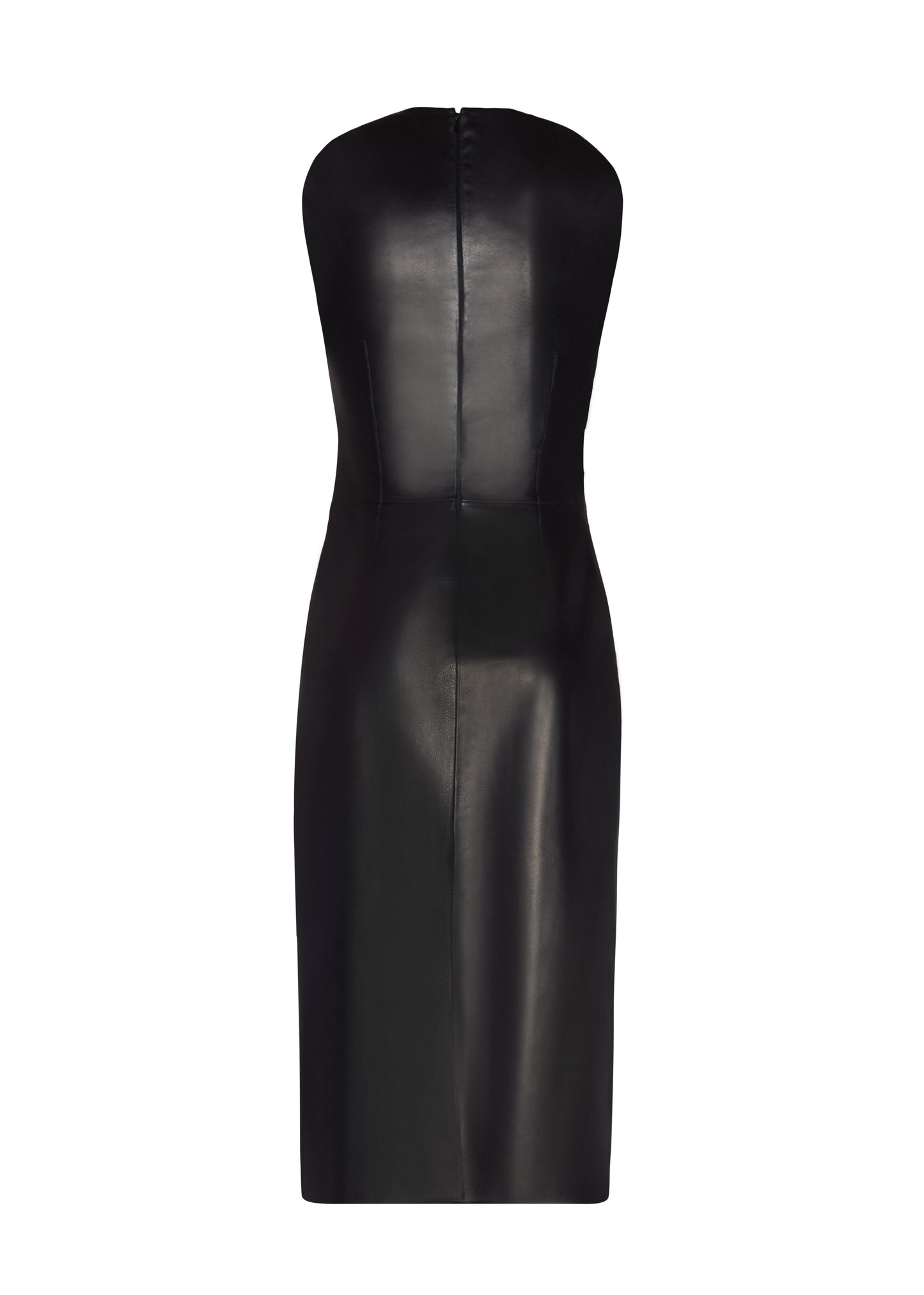 back ghost image of the Hailee Dress in Leather in Black