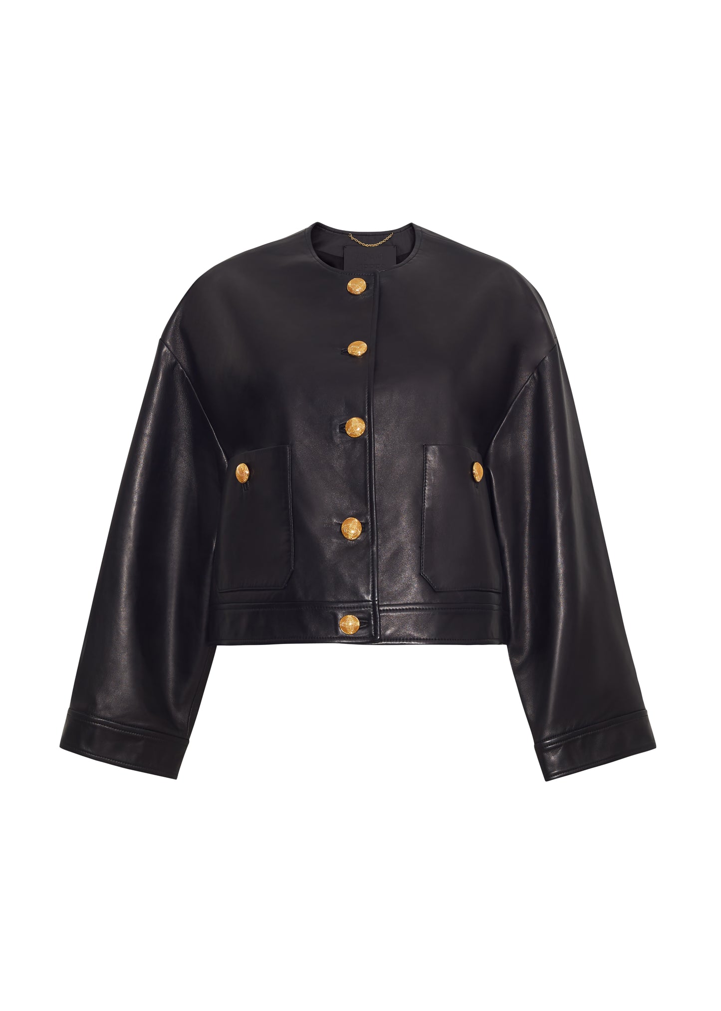 front ghost image of nessy jacket in leather in black