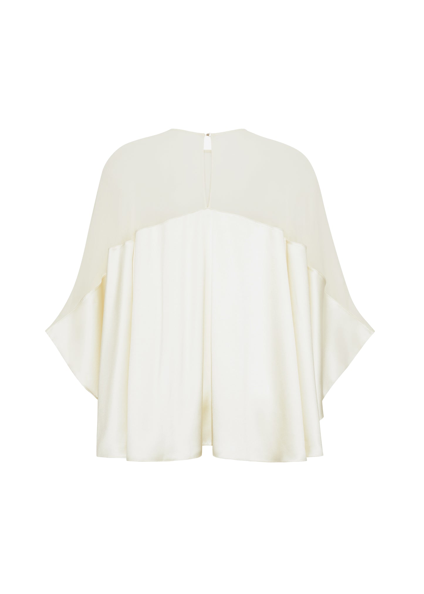 Ghost image back apollo top, P25127DC, cream – Adam Lippes, P25 collection: A new shape from the atelier, the Apollo Top is crafted from luxurious 100% silk in a soft cream hue. The flowing, draped design features a high-neck collar and a cascading silhouette, exuding modern elegance.