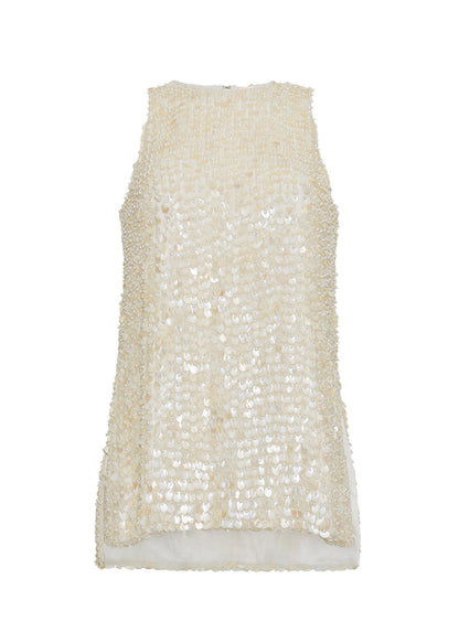 front ghost image of the Rami Top In Embroidered Mother of Pearl Ivory 