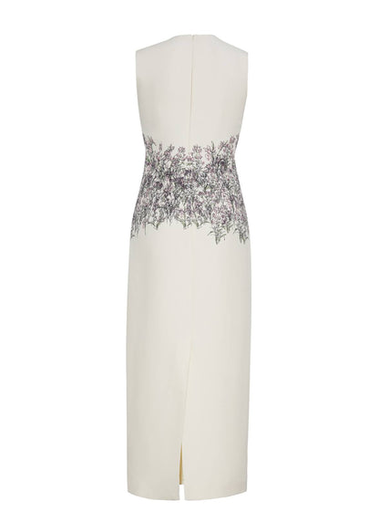 back ghost image of the Ophelia Dress in Printed Silk Wool in Rose/Ivory