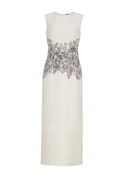 front ghost image of the Ophelia Dress in Printed Silk Wool in Rose/Ivory