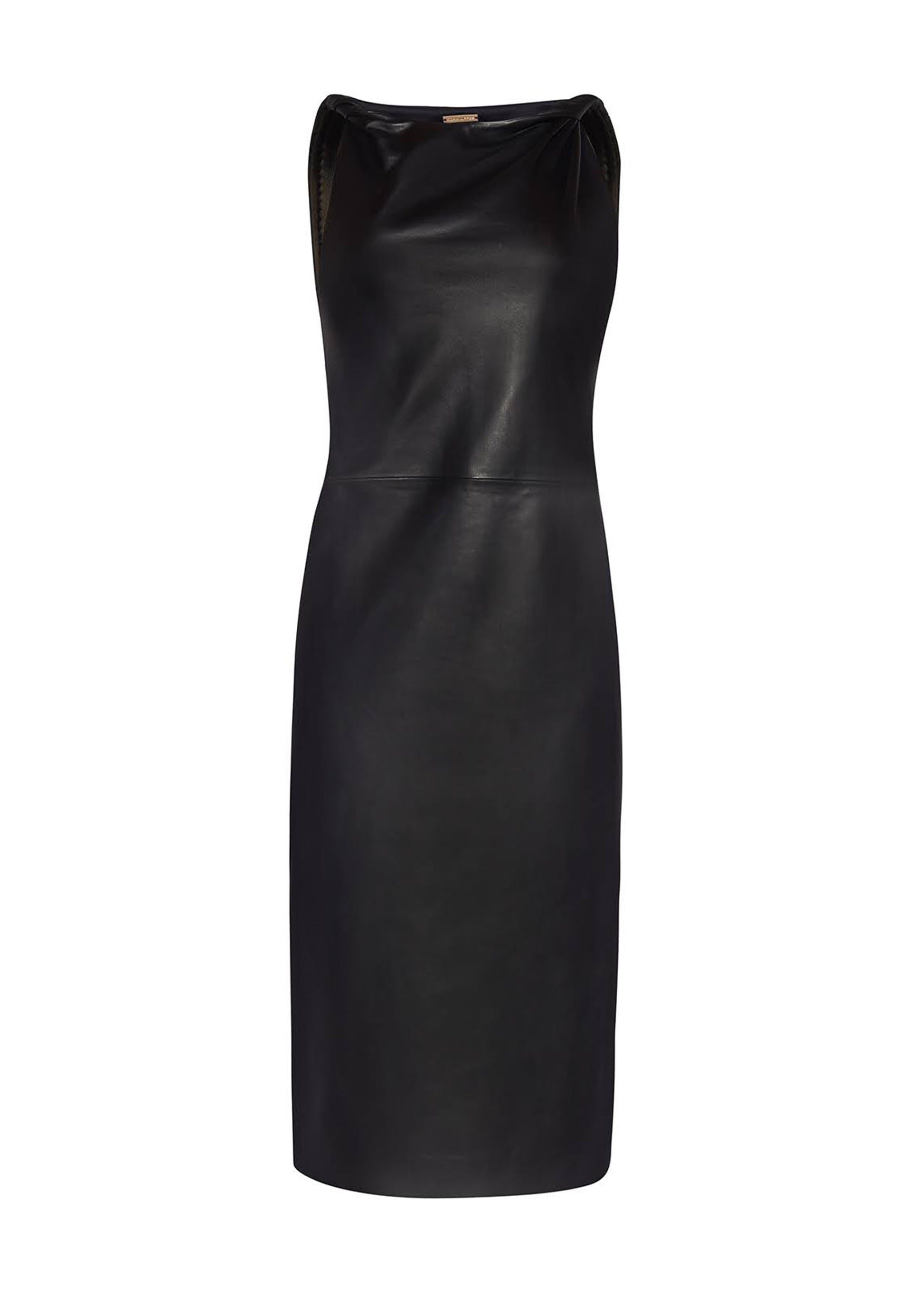 front ghost image of the Hailee Dress in Leather in Black