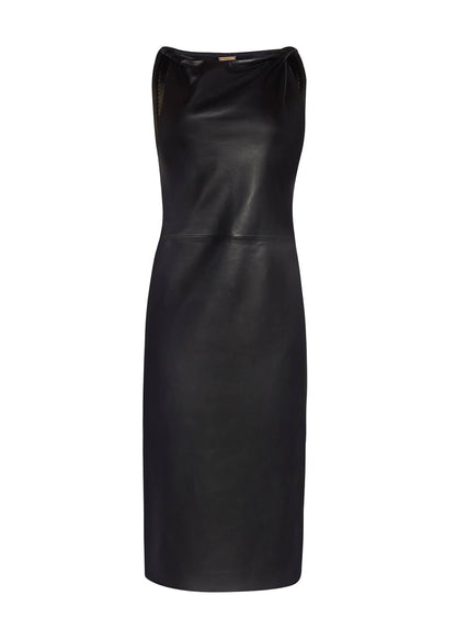 front ghost image of the Hailee Dress in Leather in Black