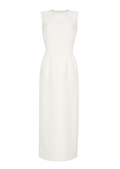 ghost image showing the front of the Ophelia Dress in Silk Wool in ivory by Adam Lippes