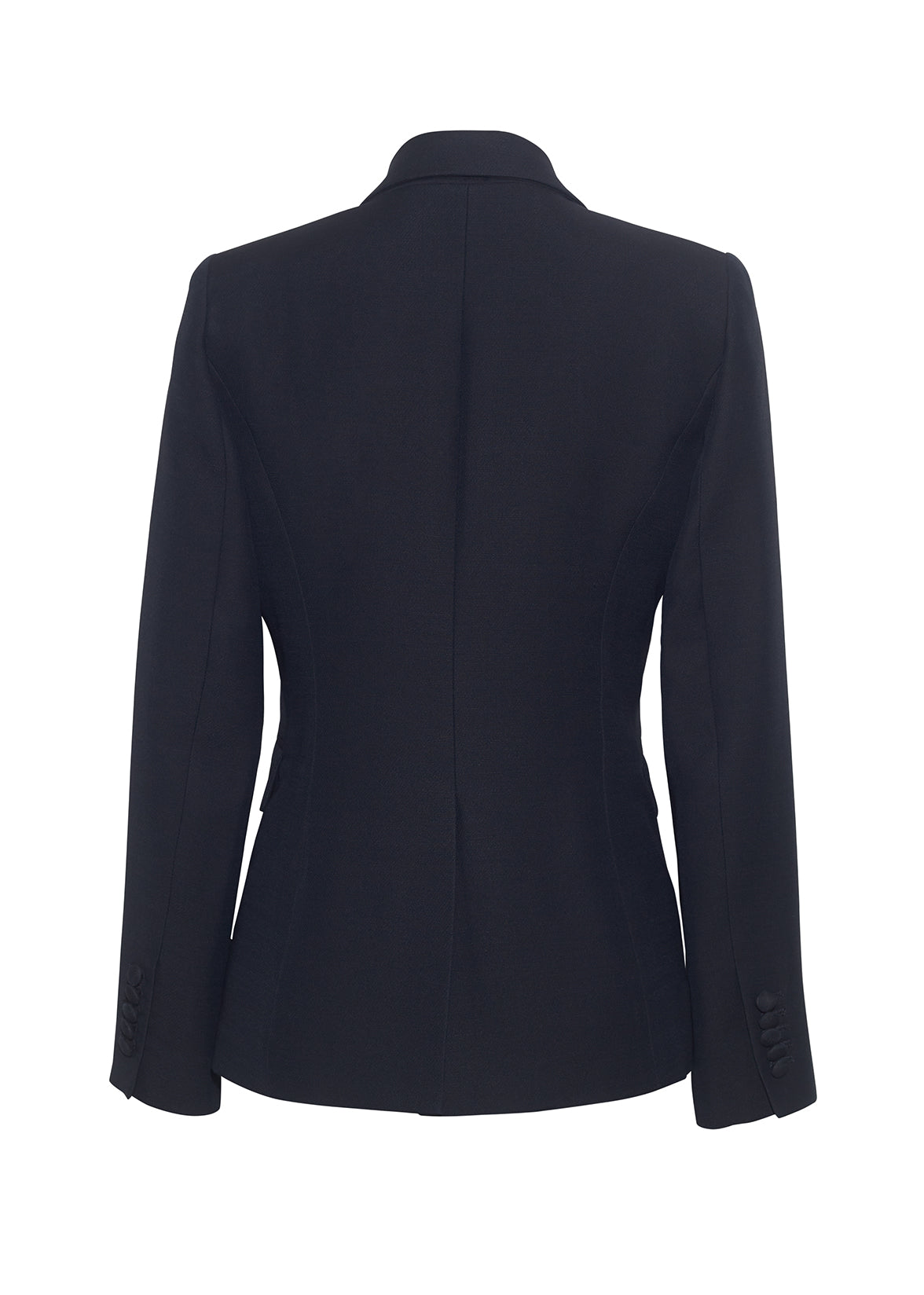 Ghost image of the back of the single-breasted blazer in silk wool in black by Adam Lippes