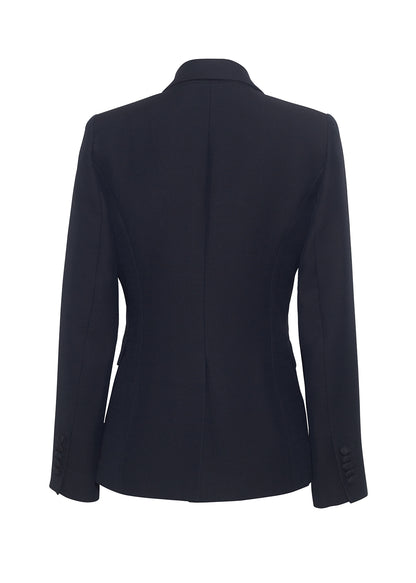 Ghost image of the back of the single-breasted blazer in silk wool in black by Adam Lippes