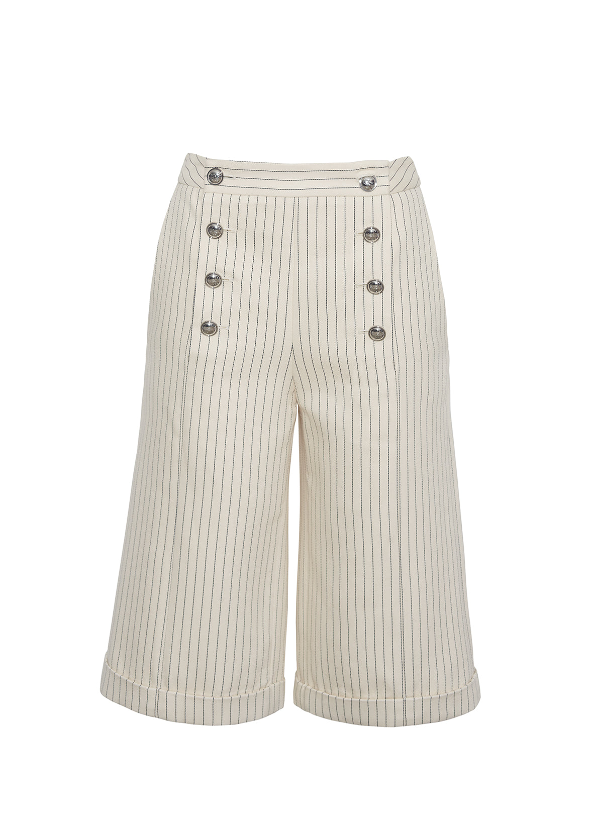 front ghost image of the Devon Short in Pinstripe Twill in Canvas/Indigo