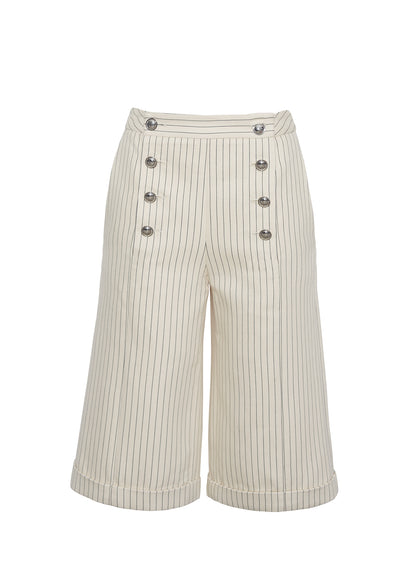 front ghost image of the Devon Short in Pinstripe Twill in Canvas/Indigo