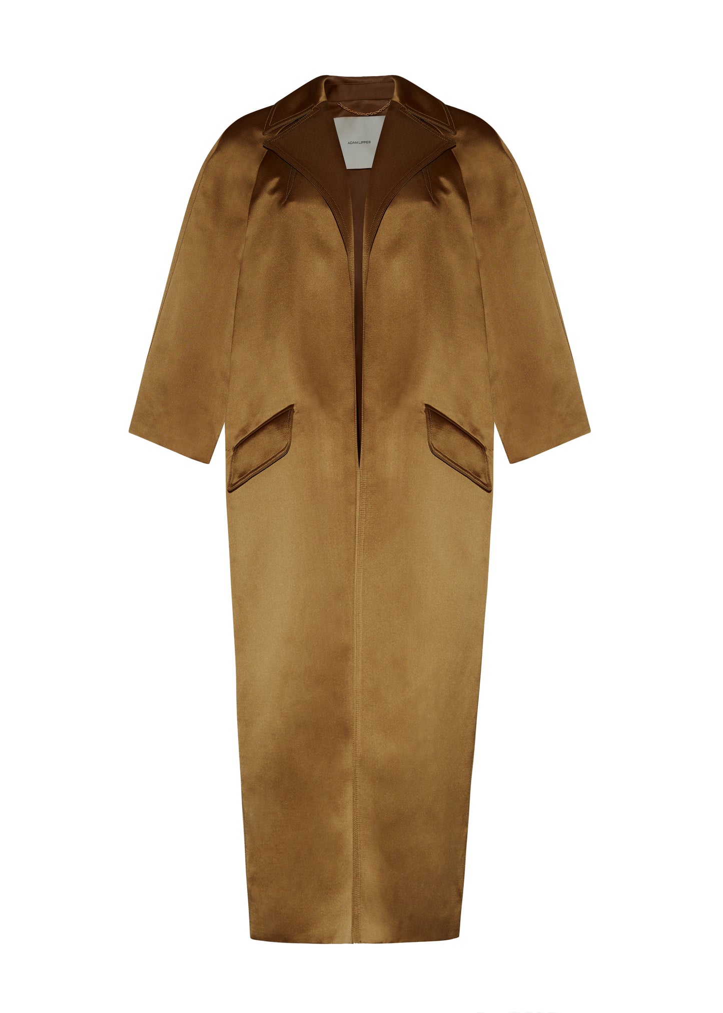 Front Ghost Image of Opera Coat in Duchess Satin in Bronze 