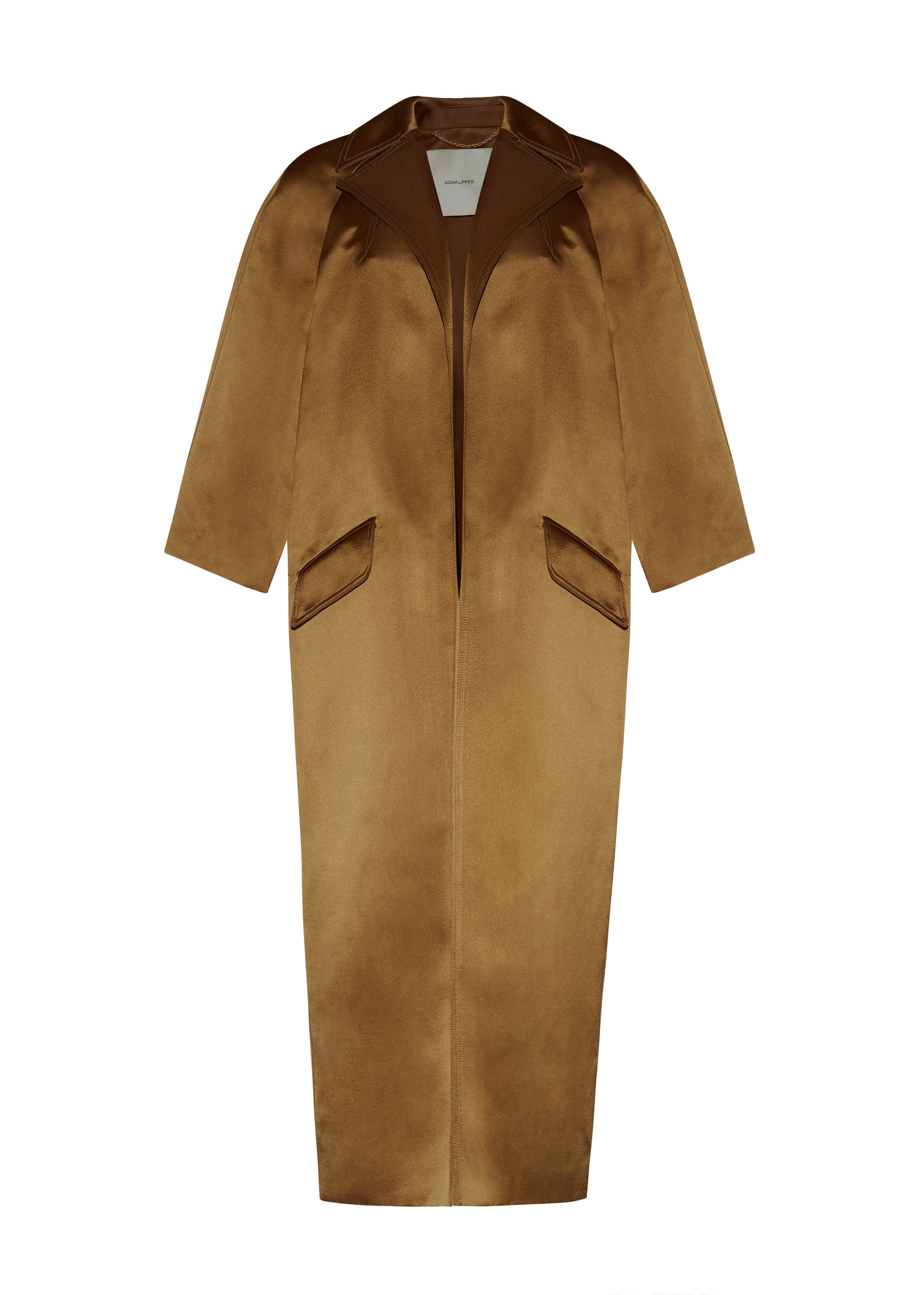Front Ghost Image of Opera Coat in Duchess Satin in Bronze 