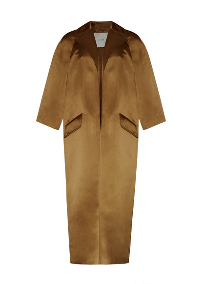 Front Ghost Image of Opera Coat in Duchess Satin in Bronze 