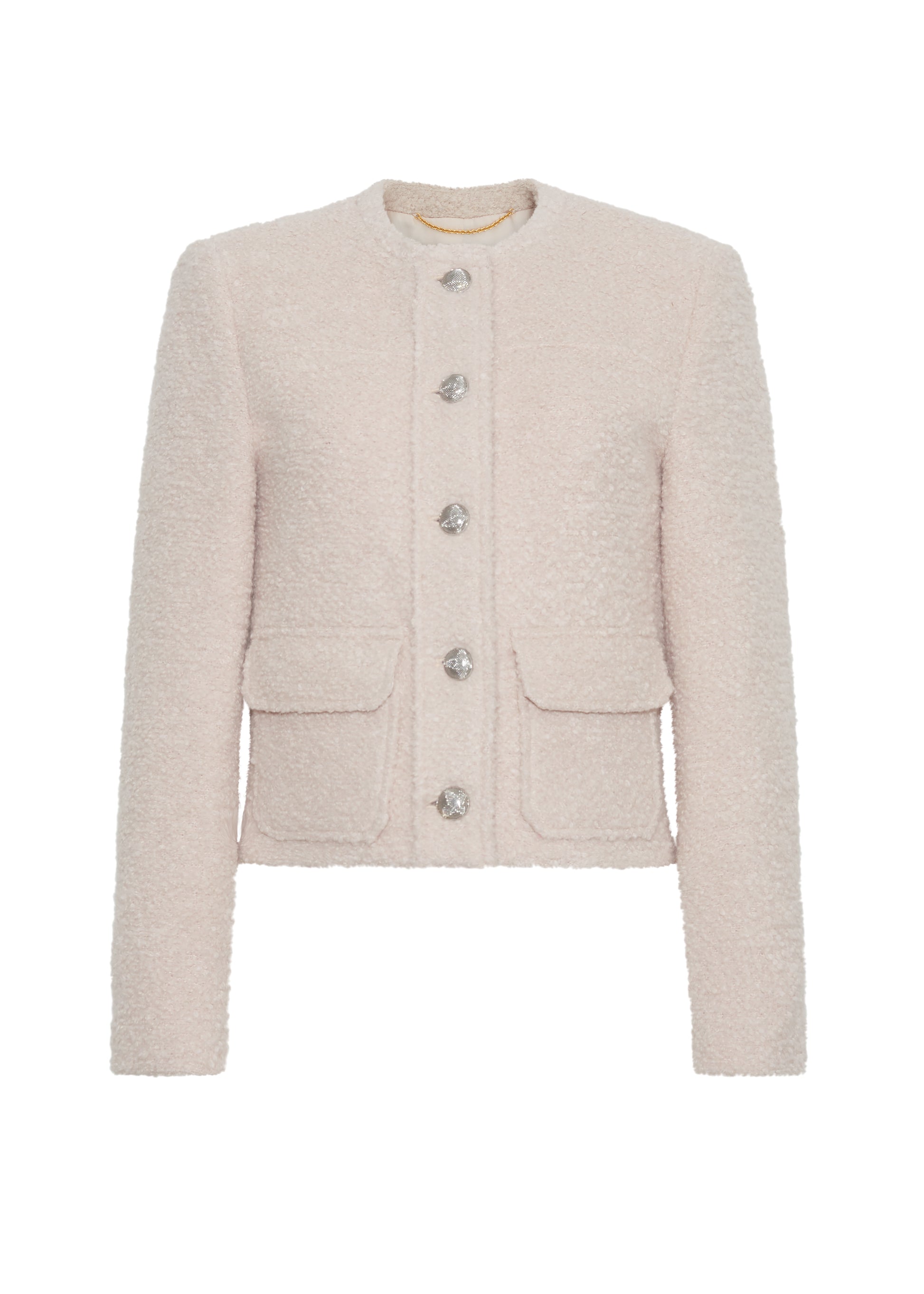 front ghost image of the Lana Jacket in Brushed Boucle in Blush