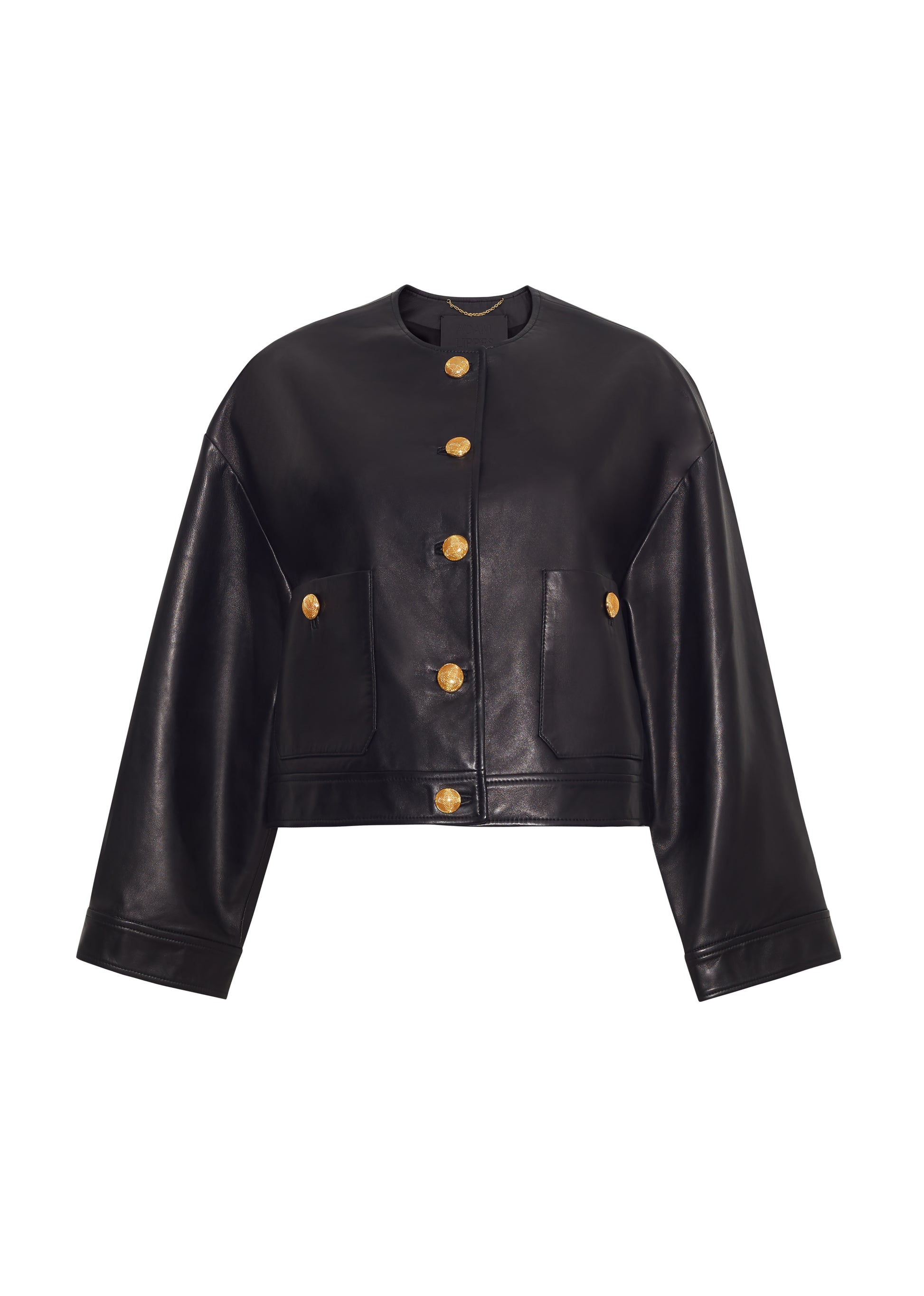 front ghost image of nessy jacket in leather in black