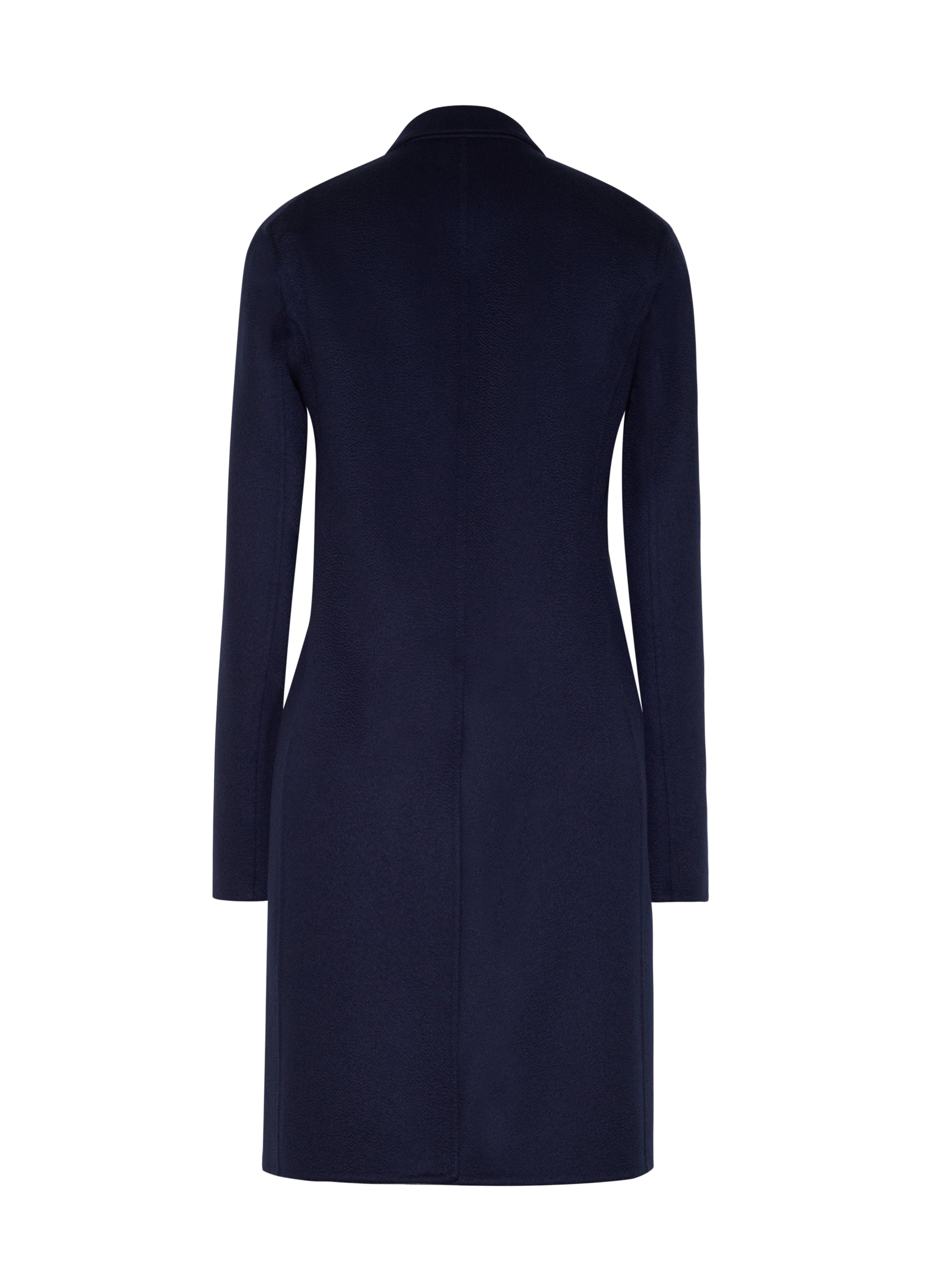 ghost image of the back of the short coat in zibeline cashmere in navy