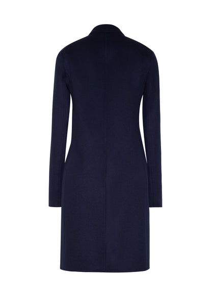 ghost image of the back of the short coat in zibeline cashmere in navy