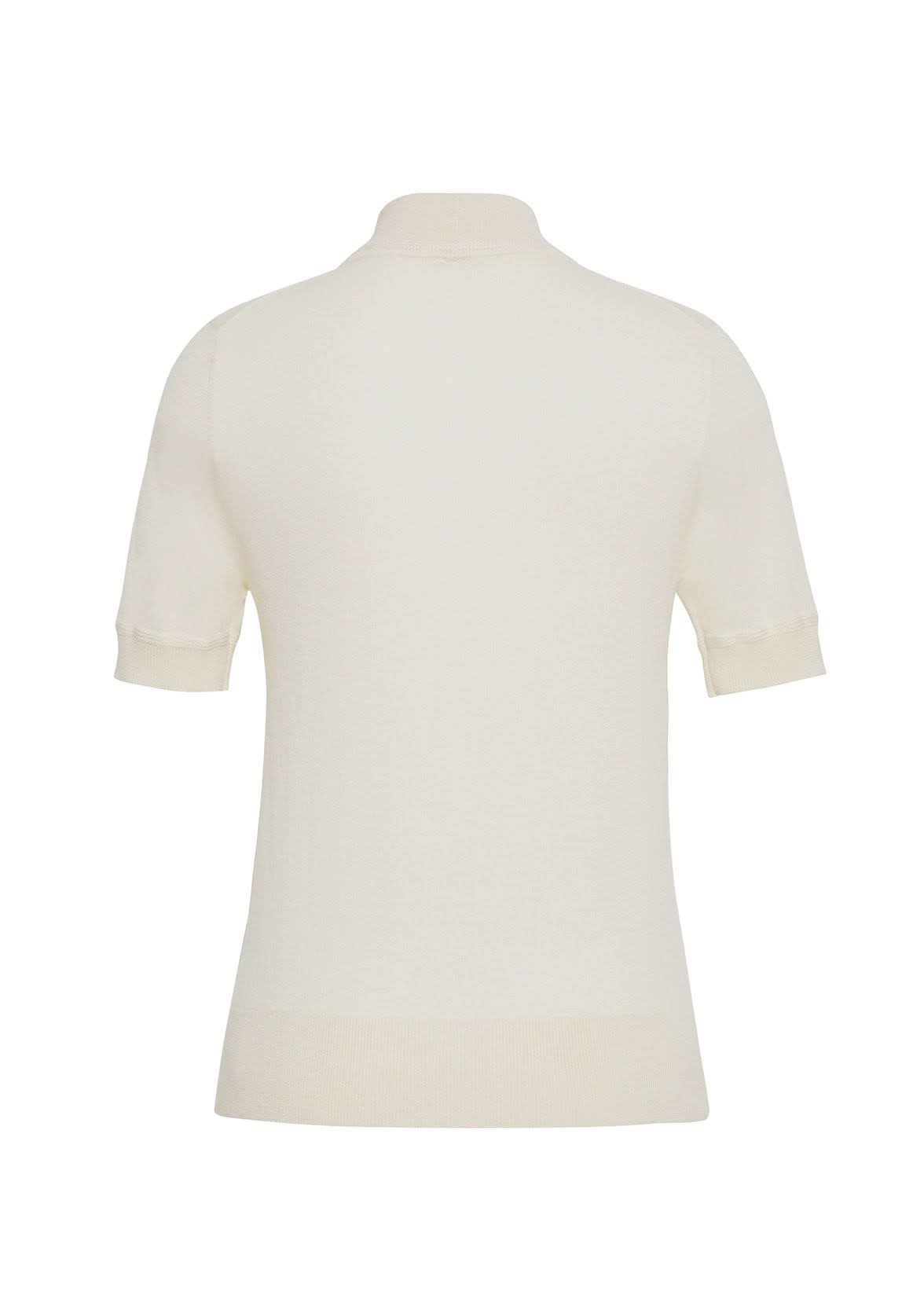 ghost image showing the back of the mockneck top in ultra fine cashmere in ivory by Adam Lippes