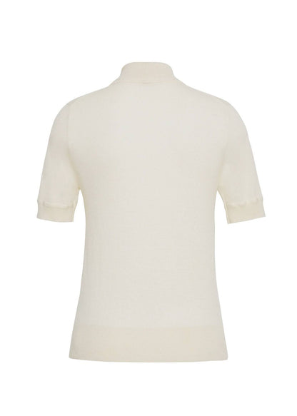 ghost image showing the back of the mockneck top in ultra fine cashmere in ivory by Adam Lippes