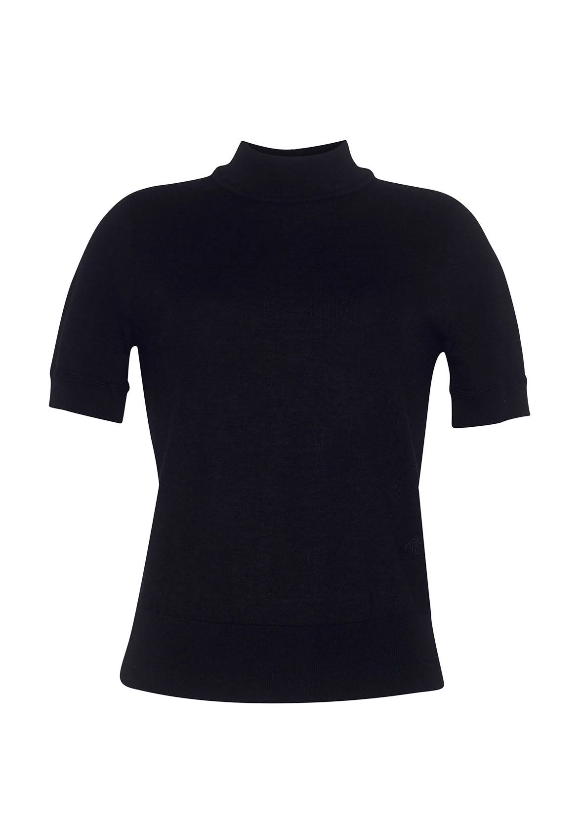 ghost image showing the front of the mockneck top in ultra fine cashmere in black by Adam Lippes