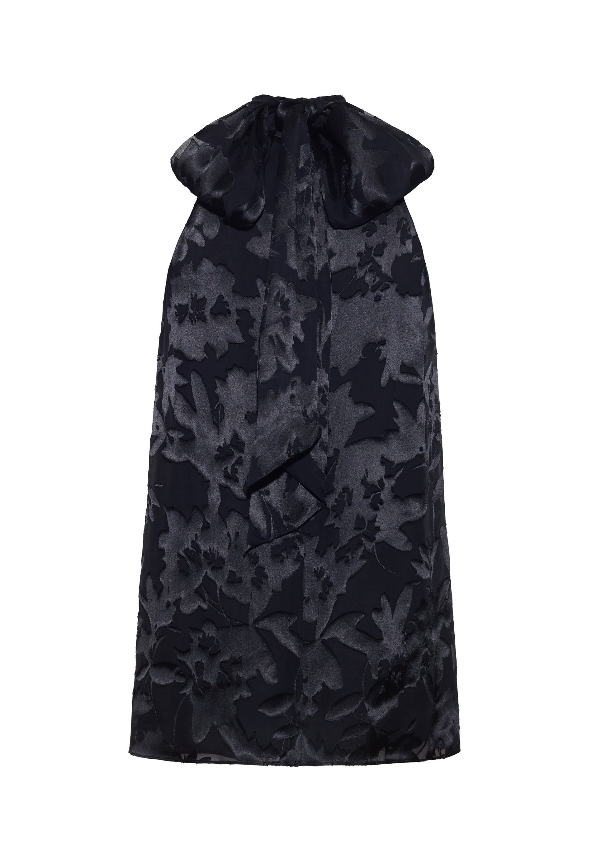 Back ghost image – giulia top, P25117DV, Black – Adam Lippes, P25 collection: The Giulia Top is crafted from elegant burn-out fabric, and features an intricate floral design. The classic black hue enhances the rich texture, while the flowing silhouette exudes sophistication. Pair with the Emi Skirt in Devore for a coordinated ensemble.