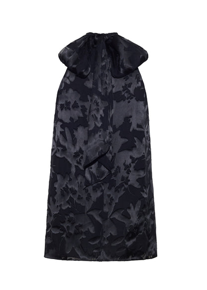 Back ghost image – giulia top, P25117DV, Black – Adam Lippes, P25 collection: The Giulia Top is crafted from elegant burn-out fabric, and features an intricate floral design. The classic black hue enhances the rich texture, while the flowing silhouette exudes sophistication. Pair with the Emi Skirt in Devore for a coordinated ensemble.