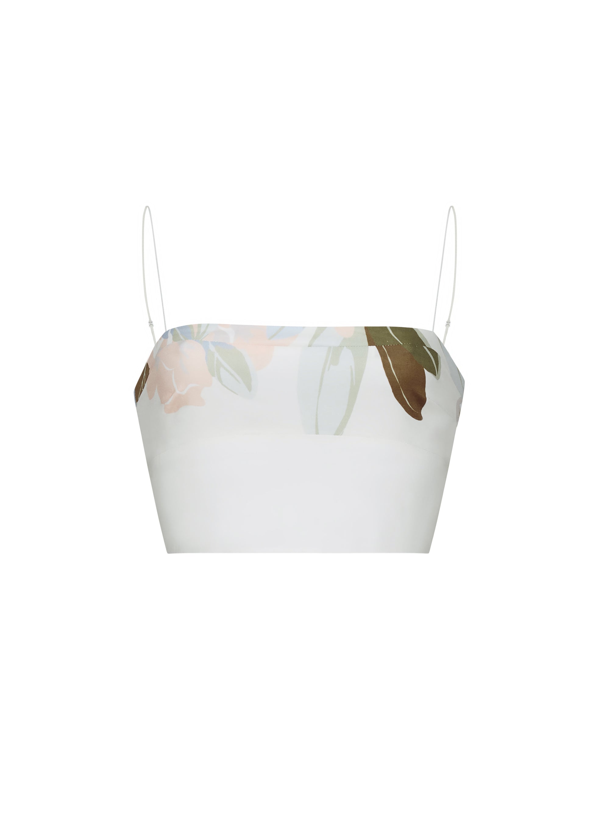 Ghost image front – bex top, P25143PV, champagne/multi – Adam Lippes, P25 collection: Crafted from 100% cotton voile, the Bex Top showcases this season’s Sicily-inspired floral motif. The cropped silhouette offers a modern fit, while delicate straps and a clean neckline lend a minimalist touch. 