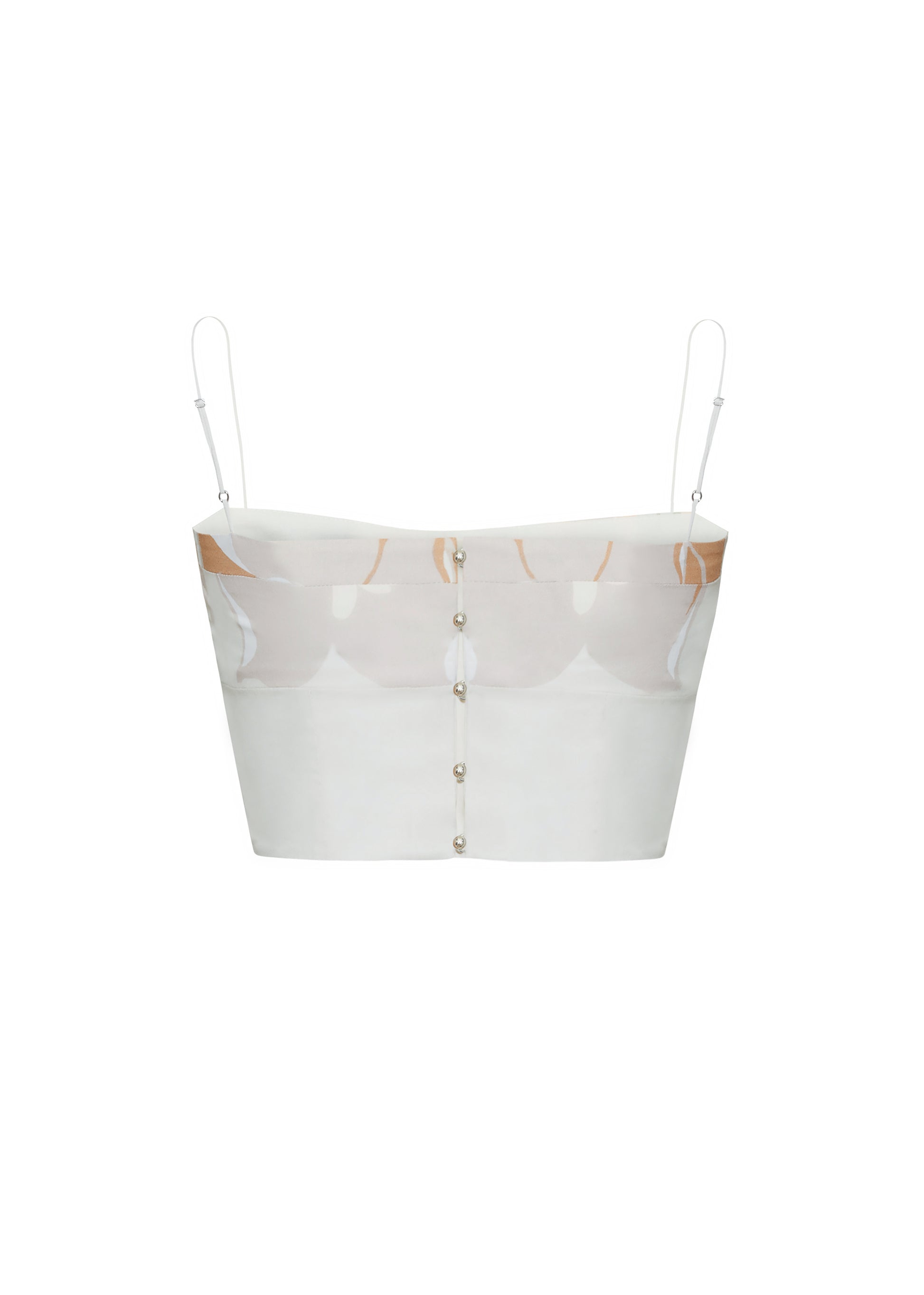 Ghost image back – bex top, P25143PV, champagne/multi – Adam Lippes, P25 collection: Crafted from 100% cotton voile, the Bex Top showcases this season’s Sicily-inspired floral motif. The cropped silhouette offers a modern fit, while delicate straps and a clean neckline lend a minimalist touch. 