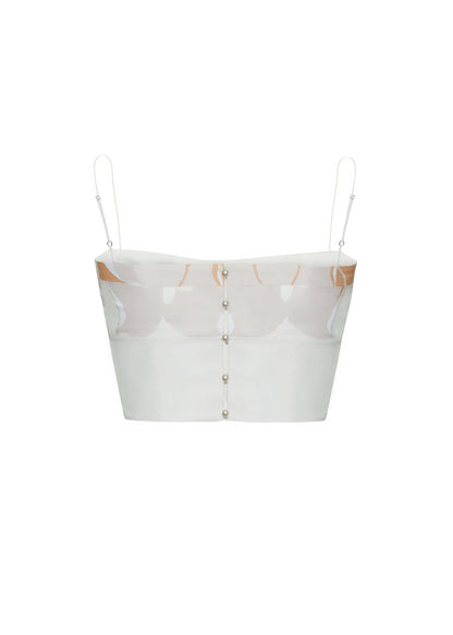 Ghost image back – bex top, P25143PV, champagne/multi – Adam Lippes, P25 collection: Crafted from 100% cotton voile, the Bex Top showcases this season’s Sicily-inspired floral motif. The cropped silhouette offers a modern fit, while delicate straps and a clean neckline lend a minimalist touch. 