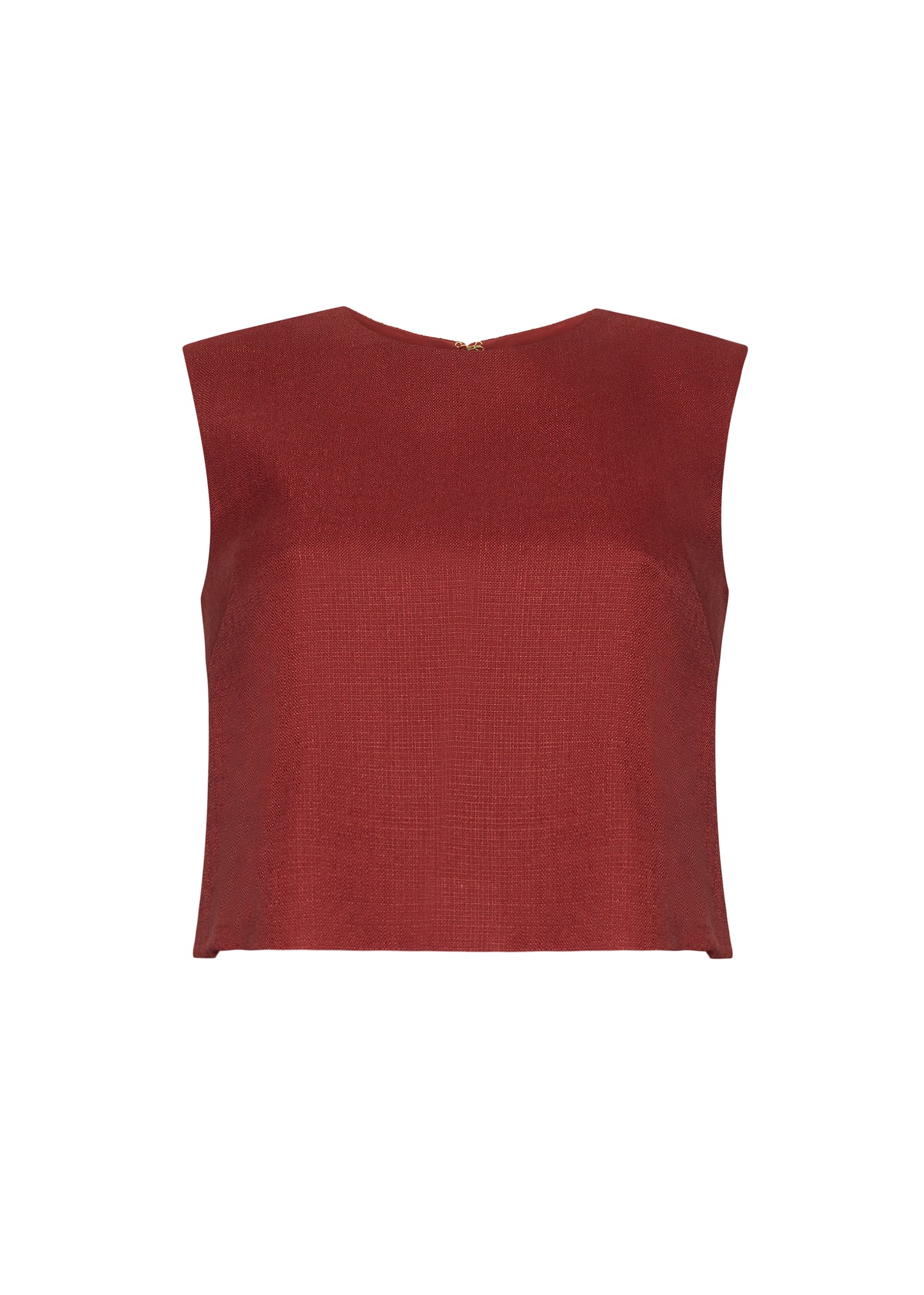 Ighost image front– mercer top, P25144TR, sienna – Adam Lippes, P25 collection: This cropped-silhouette top is crafted from stretch canvas in a rich sienna hue, offering a perfect balance of softness and structure. A box pleat at the back adds subtle, refined shape.