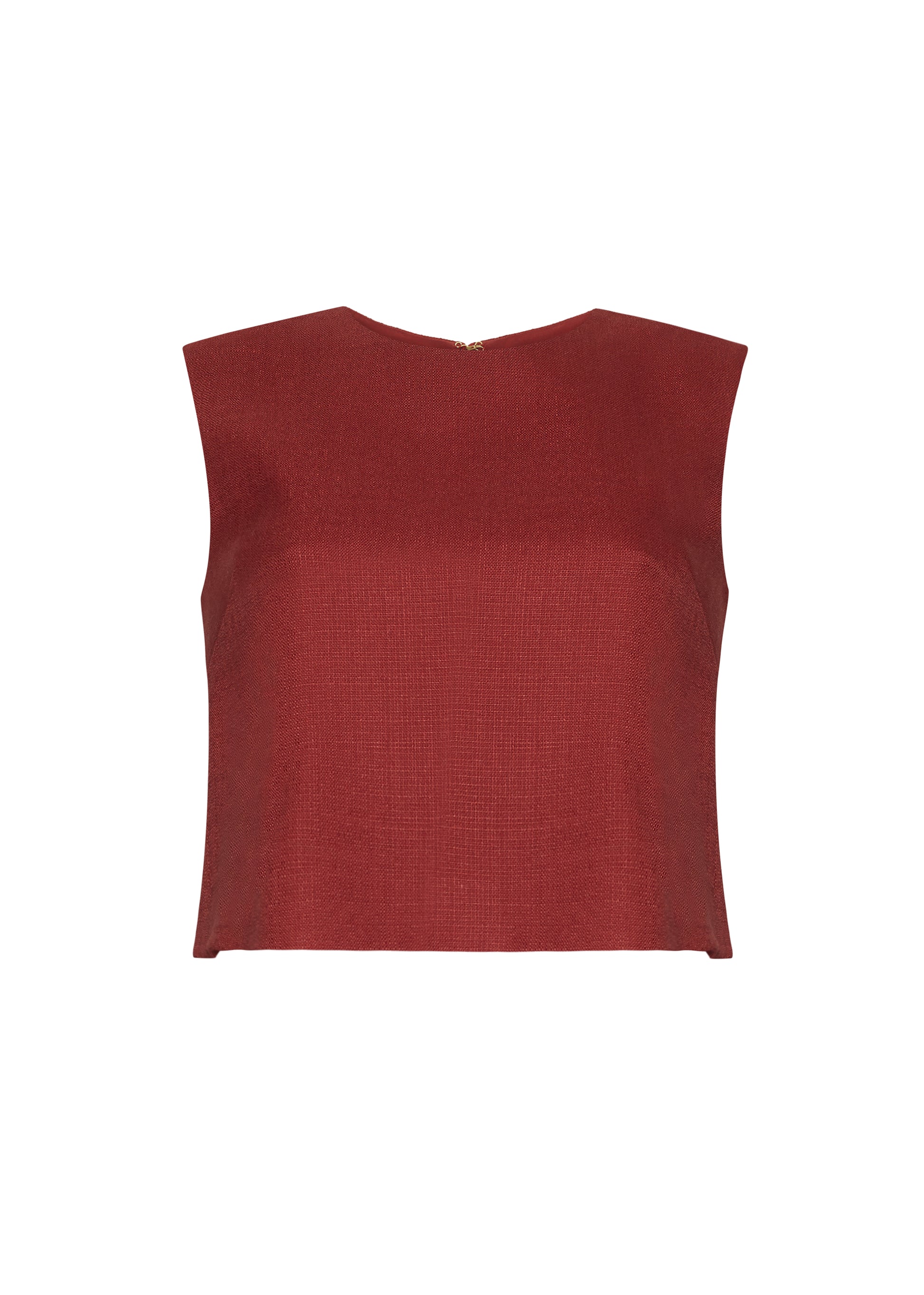 Ighost image front– mercer top, P25144TR, sienna – Adam Lippes, P25 collection: This cropped-silhouette top is crafted from stretch canvas in a rich sienna hue, offering a perfect balance of softness and structure. A box pleat at the back adds subtle, refined shape.