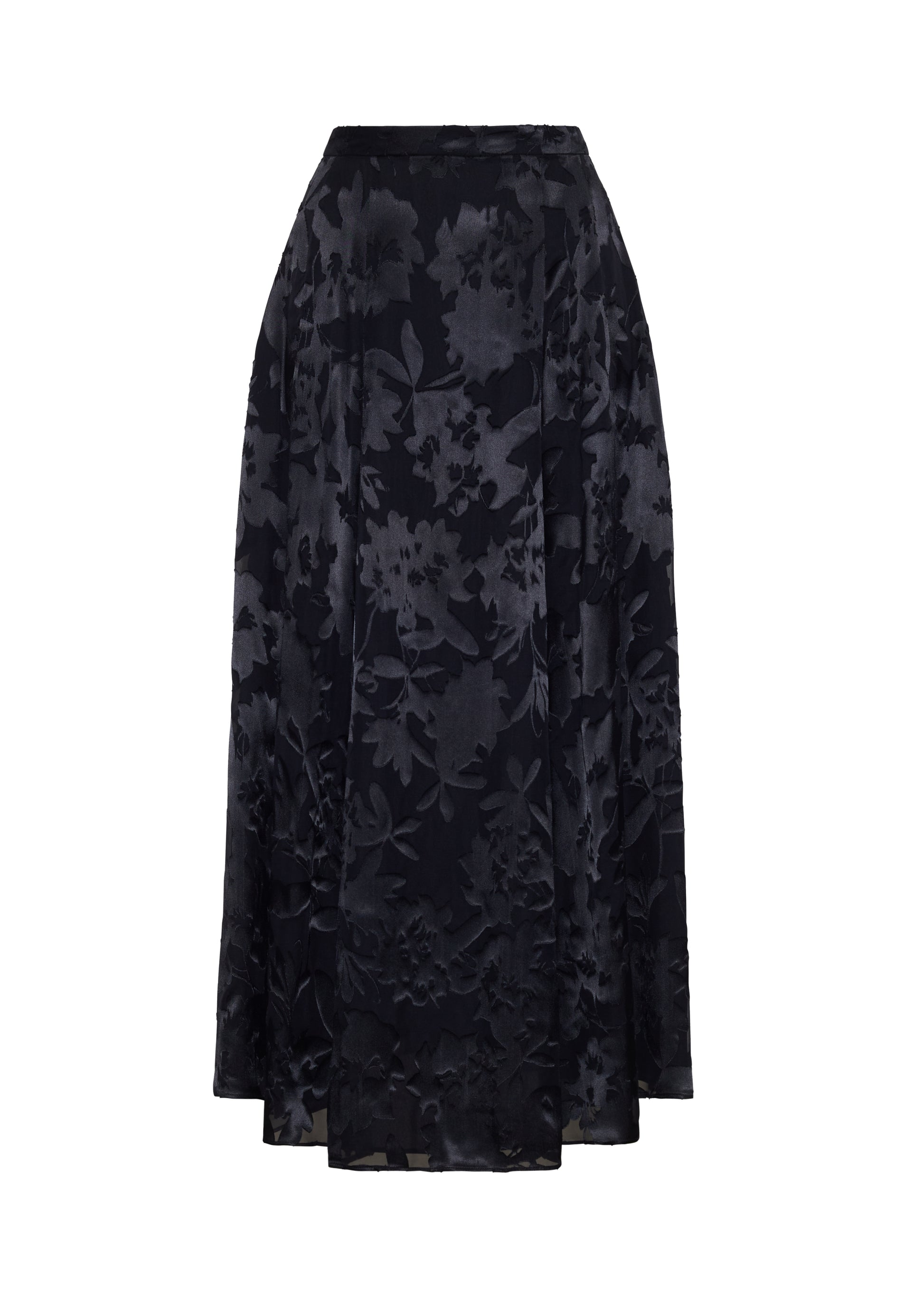 Ghost image front – Emi Skirt, P25410DV, Black – Adam Lippes, P25 collection: The Emi Skirt is crafted from elegant burn-out fabric, and features an intricate floral design. The classic black hue, paired with the floral pattern, creates a striking yet sophisticated look. Pair with the Giulia Top for a coordinated ensemble.
