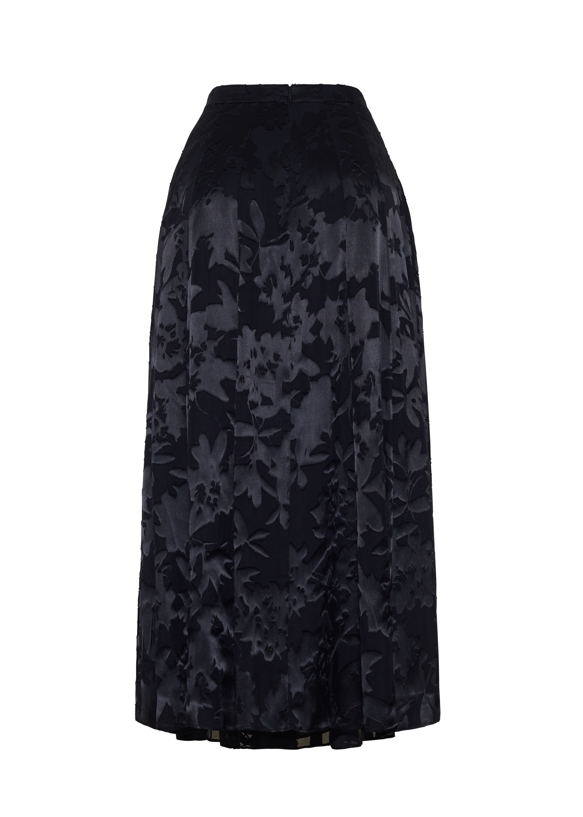 Ghost image back – Emi Skirt, P25410DV, Black – Adam Lippes, P25 collection: The Emi Skirt is crafted from elegant burn-out fabric, and features an intricate floral design. The classic black hue, paired with the floral pattern, creates a striking yet sophisticated look. Pair with the Giulia Top for a coordinated ensemble.
