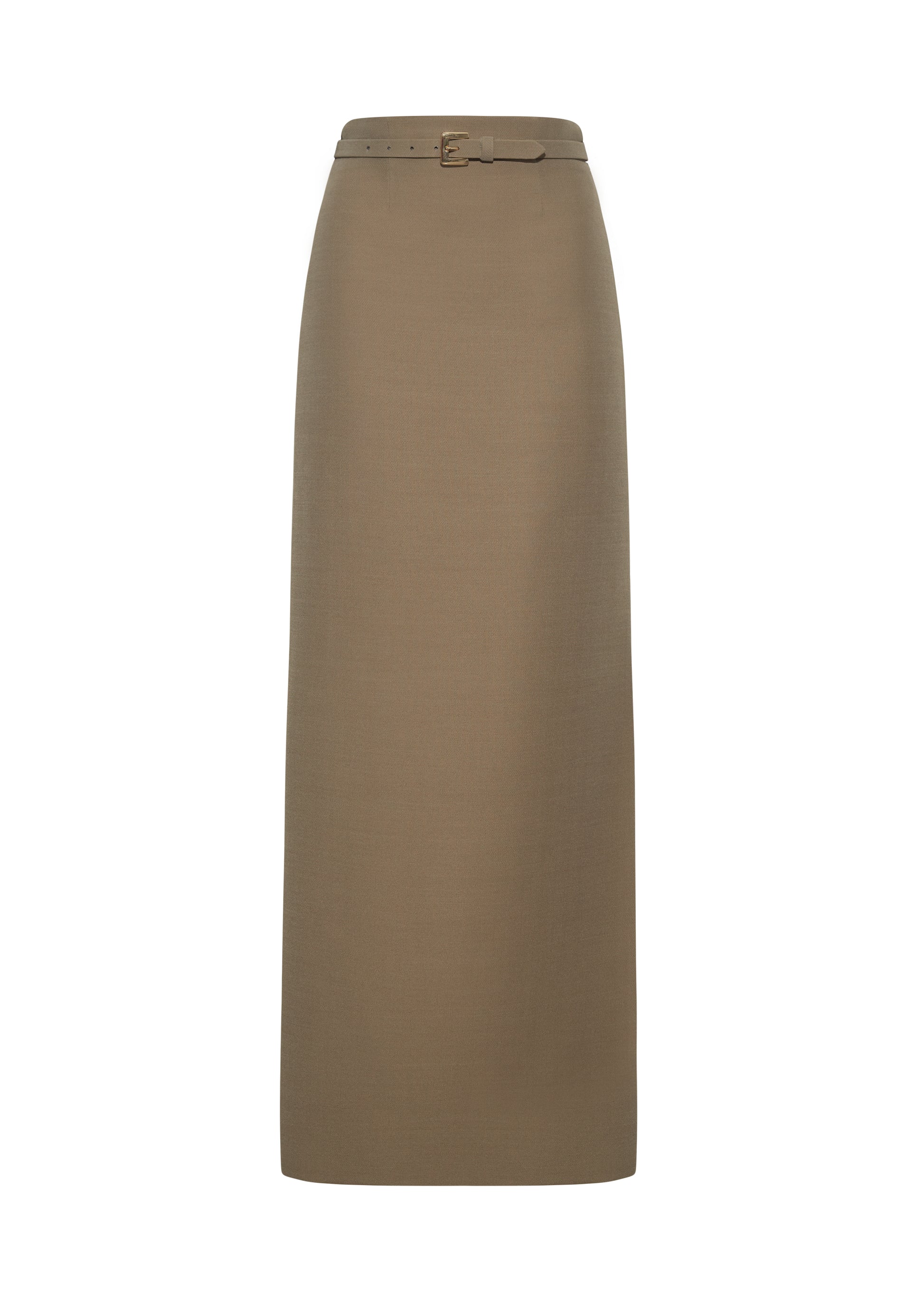 Ghost image front – Leto Skirt, P25412SW, Military Green – Adam Lippes, P25 collection:The Leto Skirt offers an elevated pencil silhouette, crafted from luxurious silk wool in a sophisticated military green hue. The sleek design is accentuated by a fabric-covered belt, cinching the waist for a tailored fit.