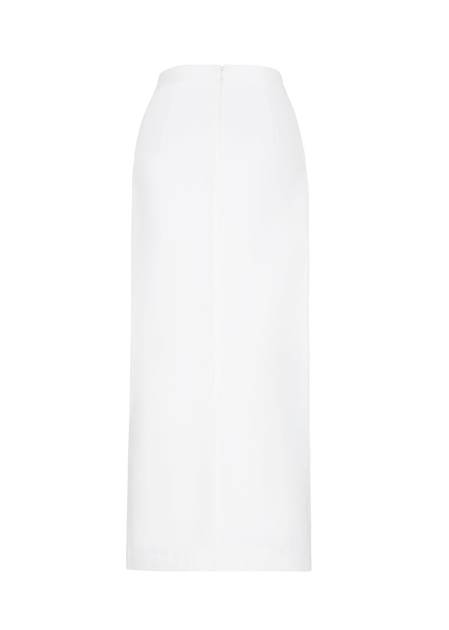 Ghost image back – Dakota Skirt, P25417WN, White – Adam Lippes, P25 collection: This classic skirt, crafted from Italian white denim, features elegant silver buttons cast with our iconic diamond monogram along the center front and functional front pockets. Featuring an invisible zipper for elegant wear, the tailored waist creates a defined silhouette. Pair with the Remo Top in White Denim for a complete look.