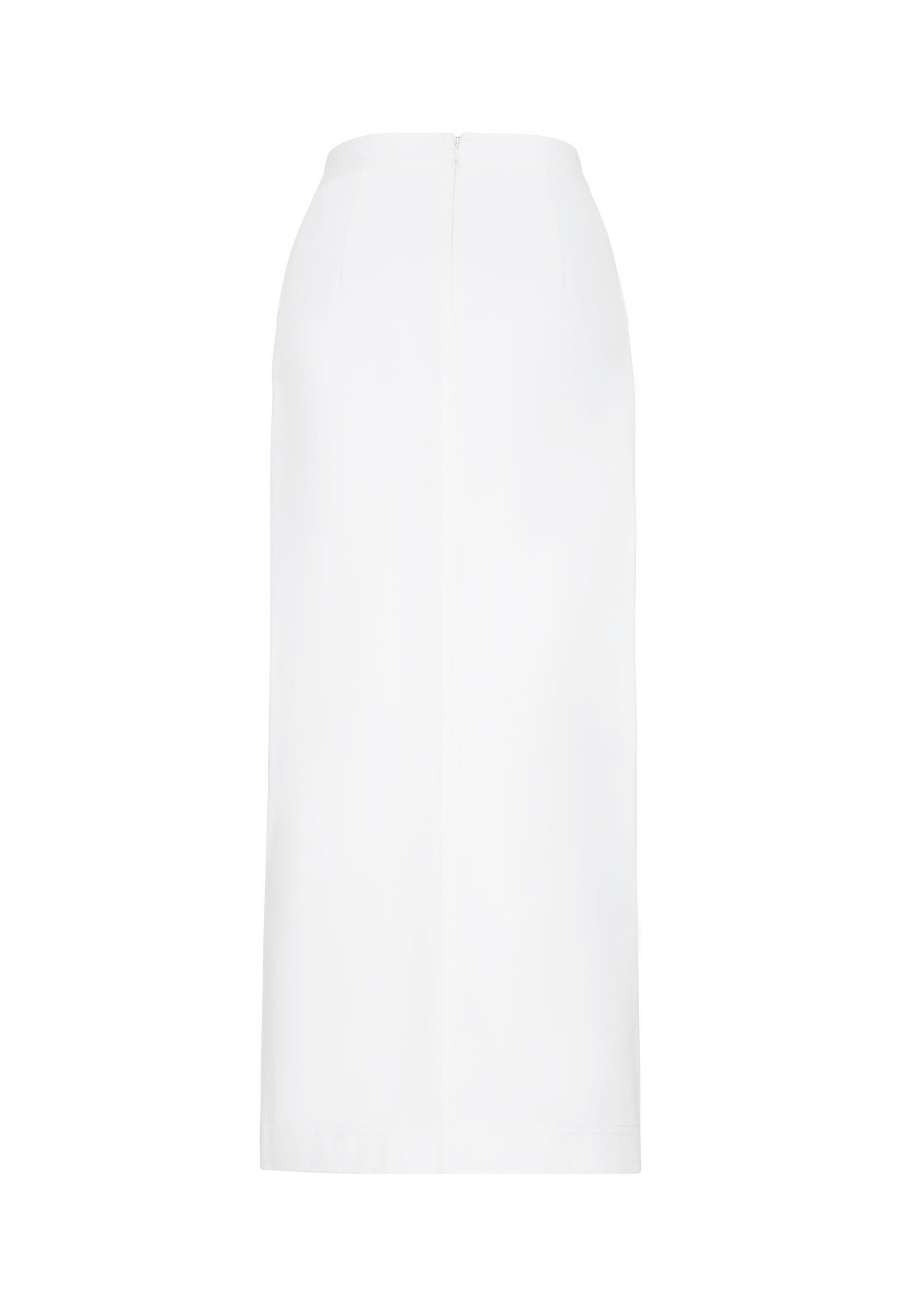 Ghost image back – Dakota Skirt, P25417WN, White – Adam Lippes, P25 collection: This classic skirt, crafted from Italian white denim, features elegant silver buttons cast with our iconic diamond monogram along the center front and functional front pockets. Featuring an invisible zipper for elegant wear, the tailored waist creates a defined silhouette. Pair with the Remo Top in White Denim for a complete look.