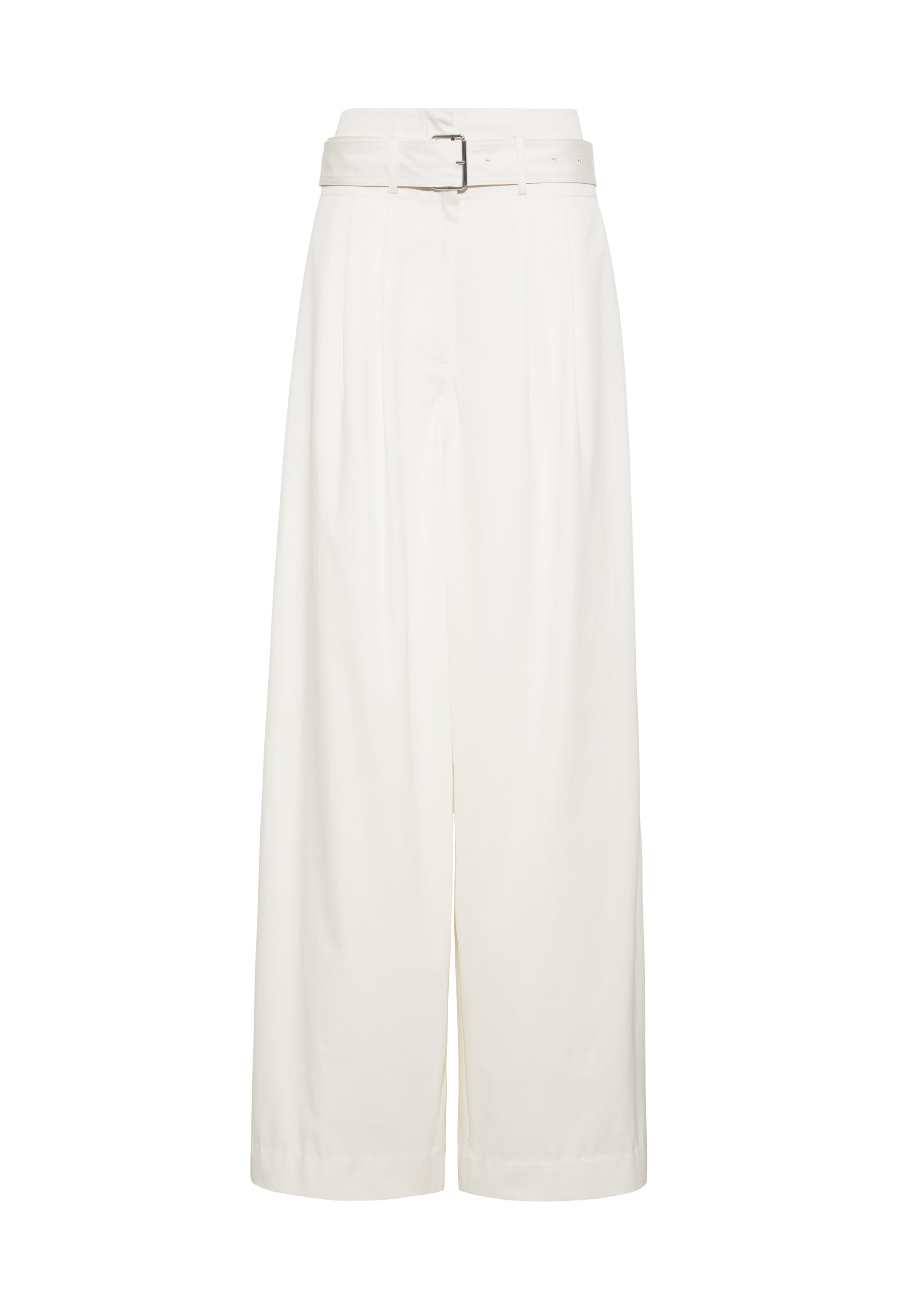 Ghost image front – Jericho Pant, P25505WI, Ivory – Adam Lippes, P25 collection: The Jericho Pant is crafted from luxurious cotton-cashmere twill, offering the perfect balance of softness and structure. Pleated fronts and a wide-leg design create an easy, relaxed fit, while a belt at the waist adds elegant definition.