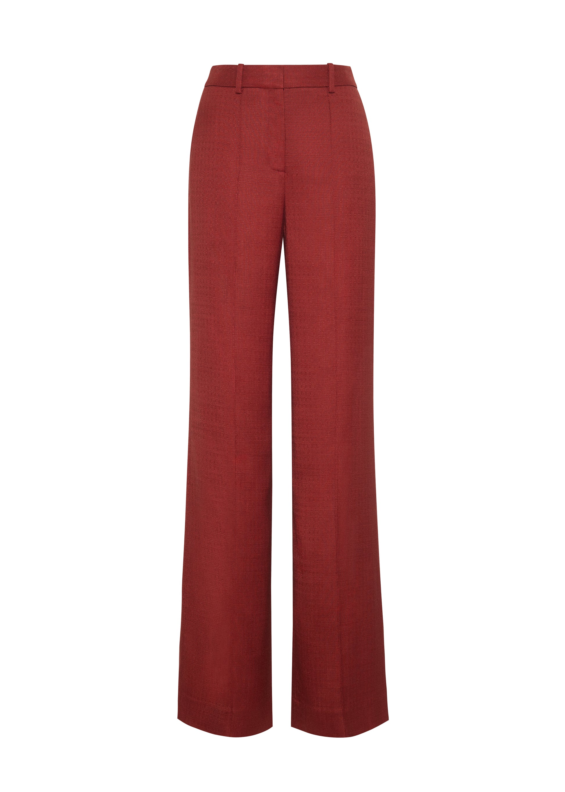 Ghost image front – Wyatt Pant, P25507TR, Sienna – Adam Lippes, P25 collection: Precision tailoring meets modern ease in the Wyatt Pant, crafted in lightweight canvas and rendered in a rich sienna hue. The silhouette is clean and elongating, with a high-rise waist and fabric that moves effortlessly while holding its shape.