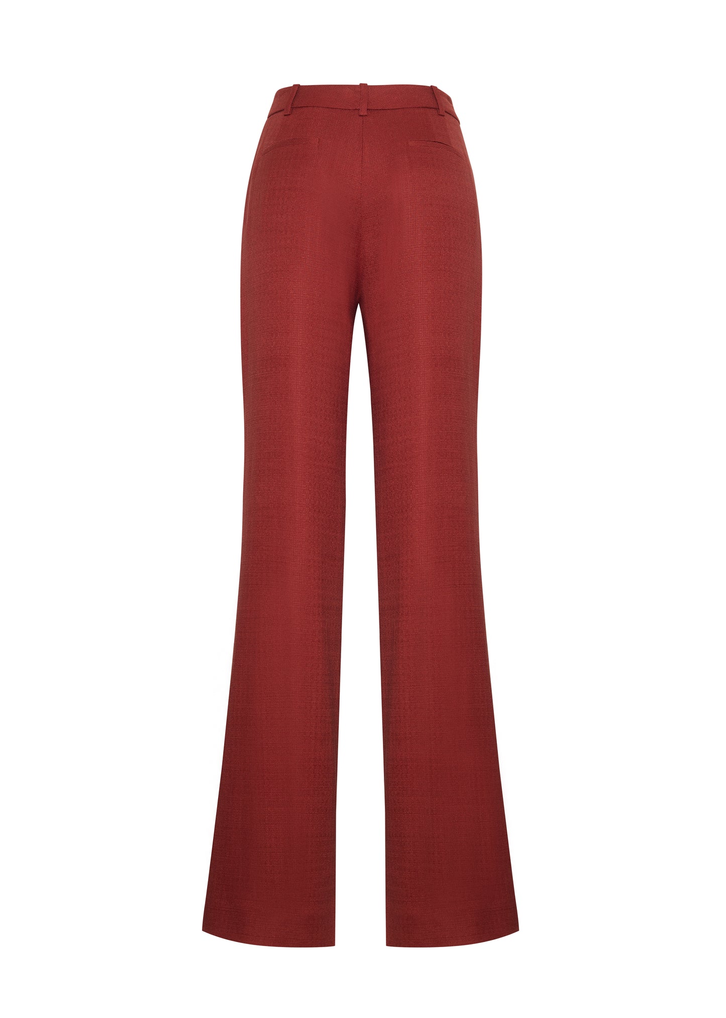 Ghost image back – Wyatt Pant, P25507TR, Sienna – Adam Lippes, P25 collection: Precision tailoring meets modern ease in the Wyatt Pant, crafted in lightweight canvas and rendered in a rich sienna hue. The silhouette is clean and elongating, with a high-rise waist and fabric that moves effortlessly while holding its shape.