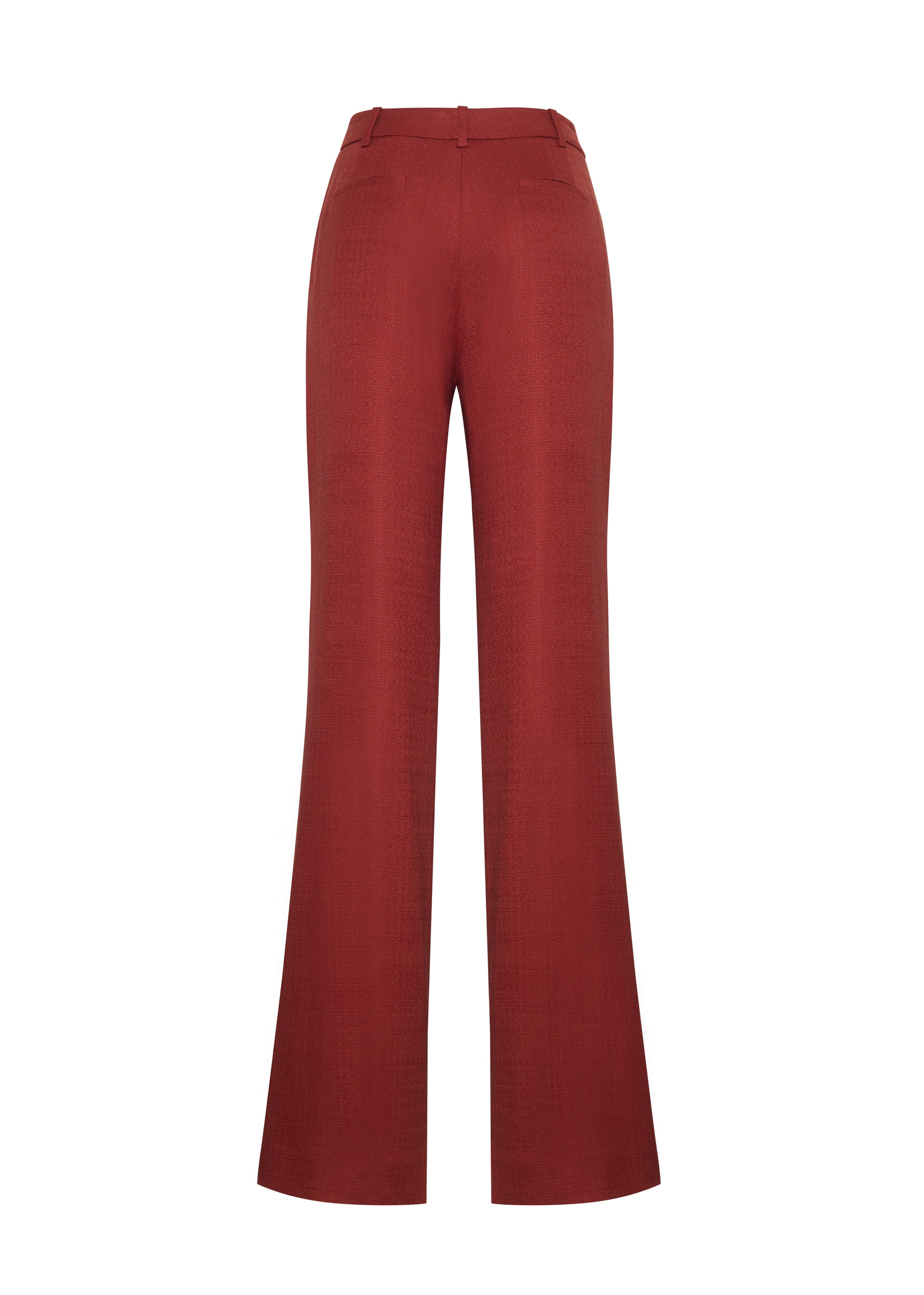 Ghost image back – Wyatt Pant, P25507TR, Sienna – Adam Lippes, P25 collection: Precision tailoring meets modern ease in the Wyatt Pant, crafted in lightweight canvas and rendered in a rich sienna hue. The silhouette is clean and elongating, with a high-rise waist and fabric that moves effortlessly while holding its shape.