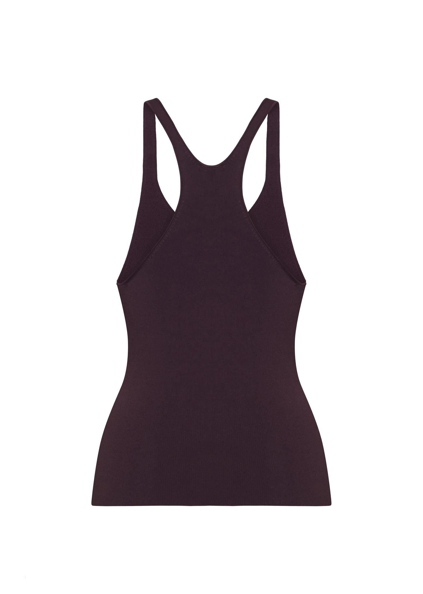 Ghost image back – lumii tank , P25601VI, cacao – Adam Lippes, P25 collection: A new silhouette from the atelier, the Lumii Tank is crafted from luxurious knitted viscose. Clean lines and athletic-inspired straps make it a versatile piece for layering or wearing alone.