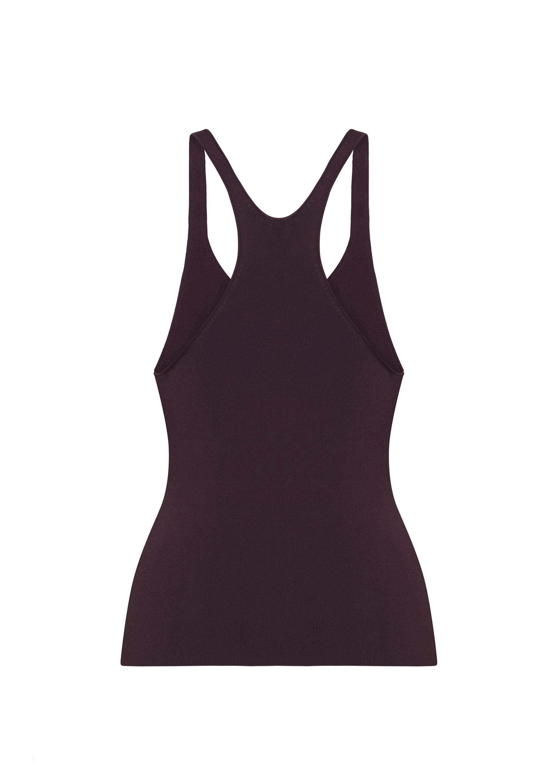 Ghost image back – lumii tank , P25601VI, cacao – Adam Lippes, P25 collection: A new silhouette from the atelier, the Lumii Tank is crafted from luxurious knitted viscose. Clean lines and athletic-inspired straps make it a versatile piece for layering or wearing alone.
