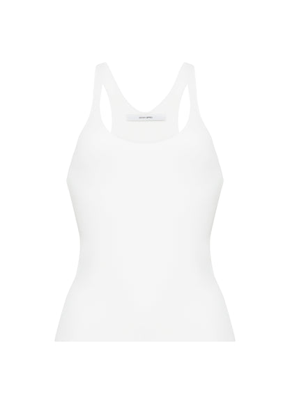 Ghost image front – lumii tank , P25601VI, ivory – Adam Lippes, P25 collection:A new silhouette from the atelier, the Lumii Tank is crafted from luxurious knitted viscose. Clean lines and athletic-inspired straps make it a versatile piece for layering or wearing alone.