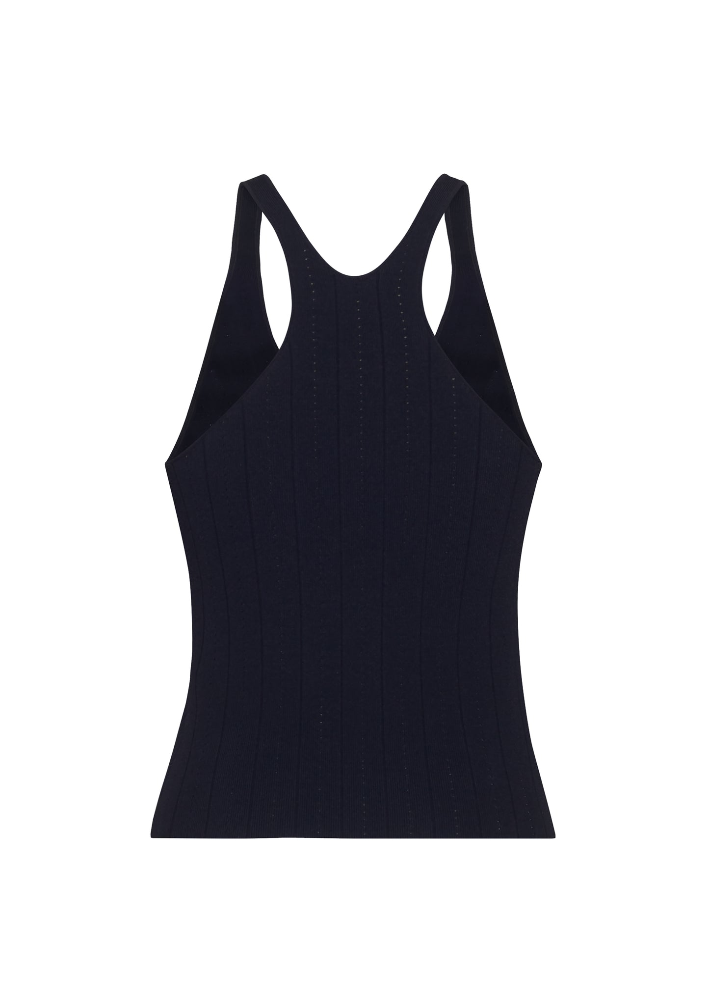 Ghost image back – lumii tank , P25624UB, black – Adam Lippes, P25 collection: A new silhouette from the atelier, the Lumii Tank is crafted from structured compact jacquard. Clean lines and athletic-inspired straps make it a versatile piece for layering or wearing alone.