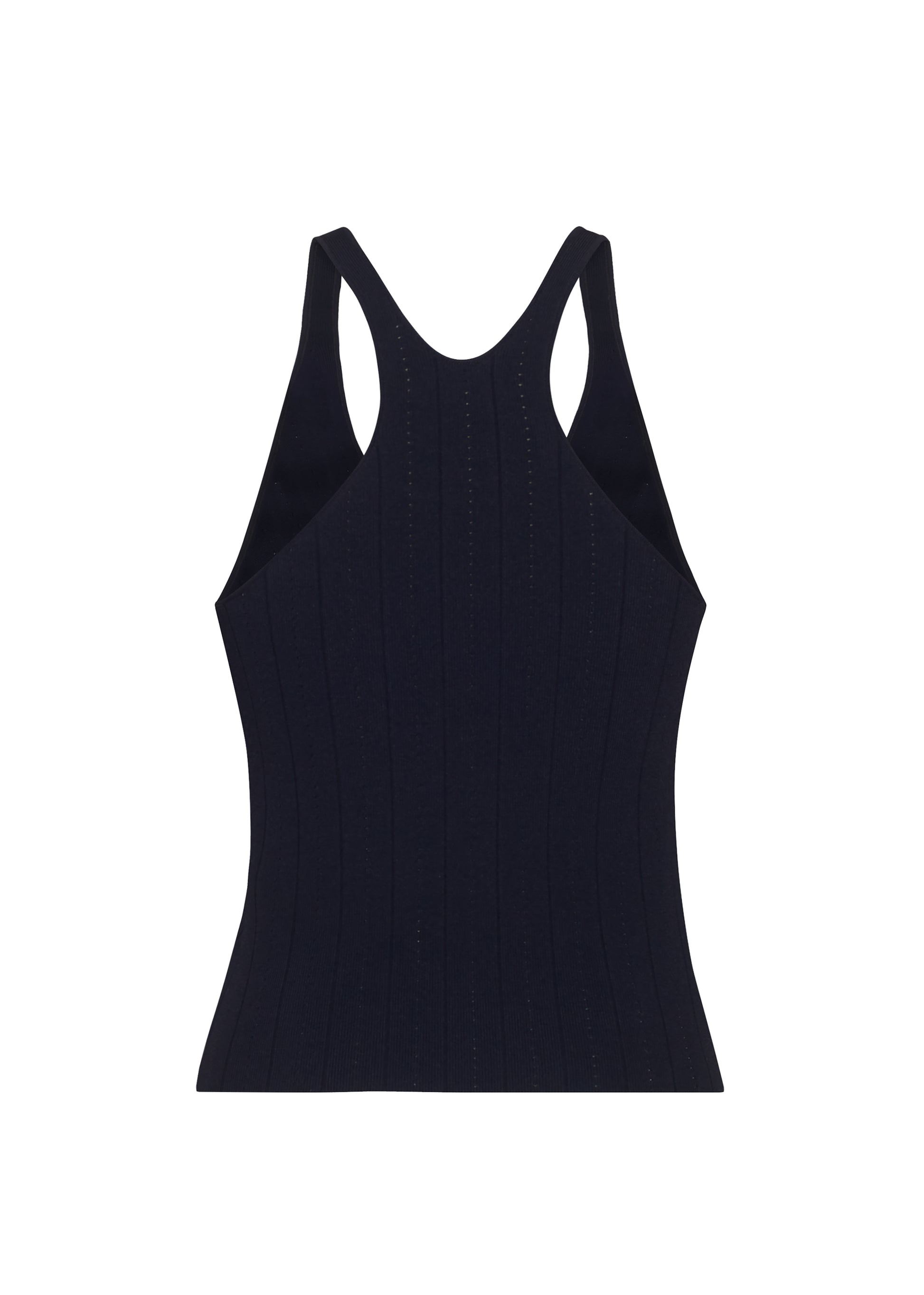 Ghost image back – lumii tank , P25624UB, black – Adam Lippes, P25 collection: A new silhouette from the atelier, the Lumii Tank is crafted from structured compact jacquard. Clean lines and athletic-inspired straps make it a versatile piece for layering or wearing alone.