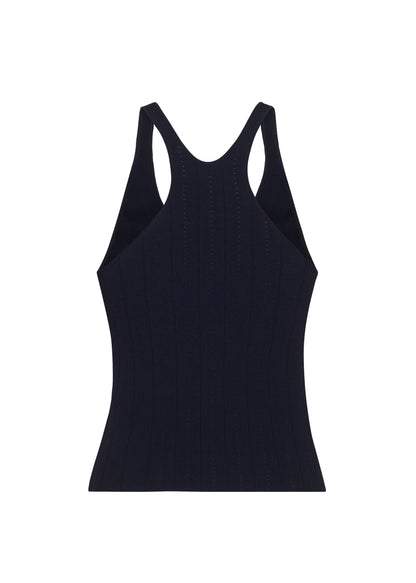 Ghost image back – lumii tank , P25624UB, black – Adam Lippes, P25 collection: A new silhouette from the atelier, the Lumii Tank is crafted from structured compact jacquard. Clean lines and athletic-inspired straps make it a versatile piece for layering or wearing alone.