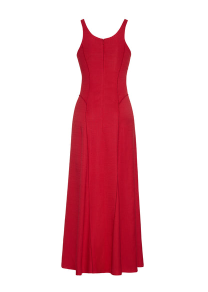 Ghost image back, P25718TR, Shay Dress in Poppy- Crafted from versatile stretch canvas, the Shay dress features a structured silhouette with a softly contoured waistline and fluid, voluminous skirt. A scoop neckline and tailored side seams create an elongating effect.