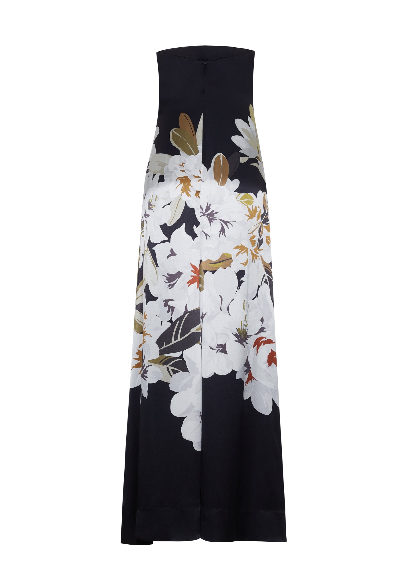 Ghost image back P25761PD, the Marais Dress in Black/white, Adam Lippes P25 Collection, The strapless silhouette of the Marais Dress offers an elegant, flowing shape for formal occasions. Luminous silk is beautifully adorned with this season’s Sicily-inspired floral motif.