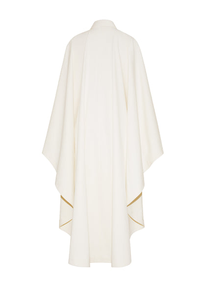 Ghost image back, The Langston Poncho, P25914CT, in color ivory, Adam Lippes P25 collection; The Langston Poncho in ivory cotton twill offers an elegant take on the classic poncho. With its modern, relaxed shape, sharp tailoring, and hidden corozo button closure down the center front, it effortlessly elevates any ensemble. The ivory hue and clean lines are complemented by thoughtful details.